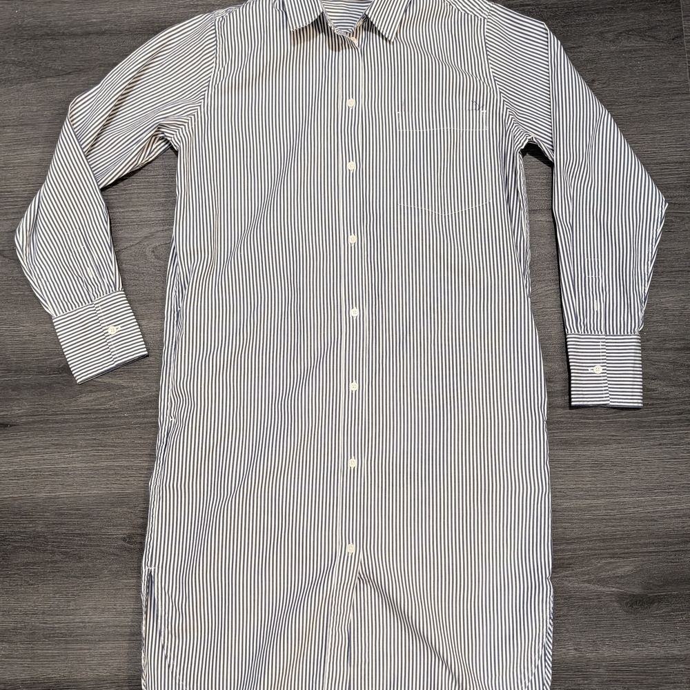 Everlane Striped Long Sleeve High Low Shirt Dress Coastal Midi With Pockets Sz 2